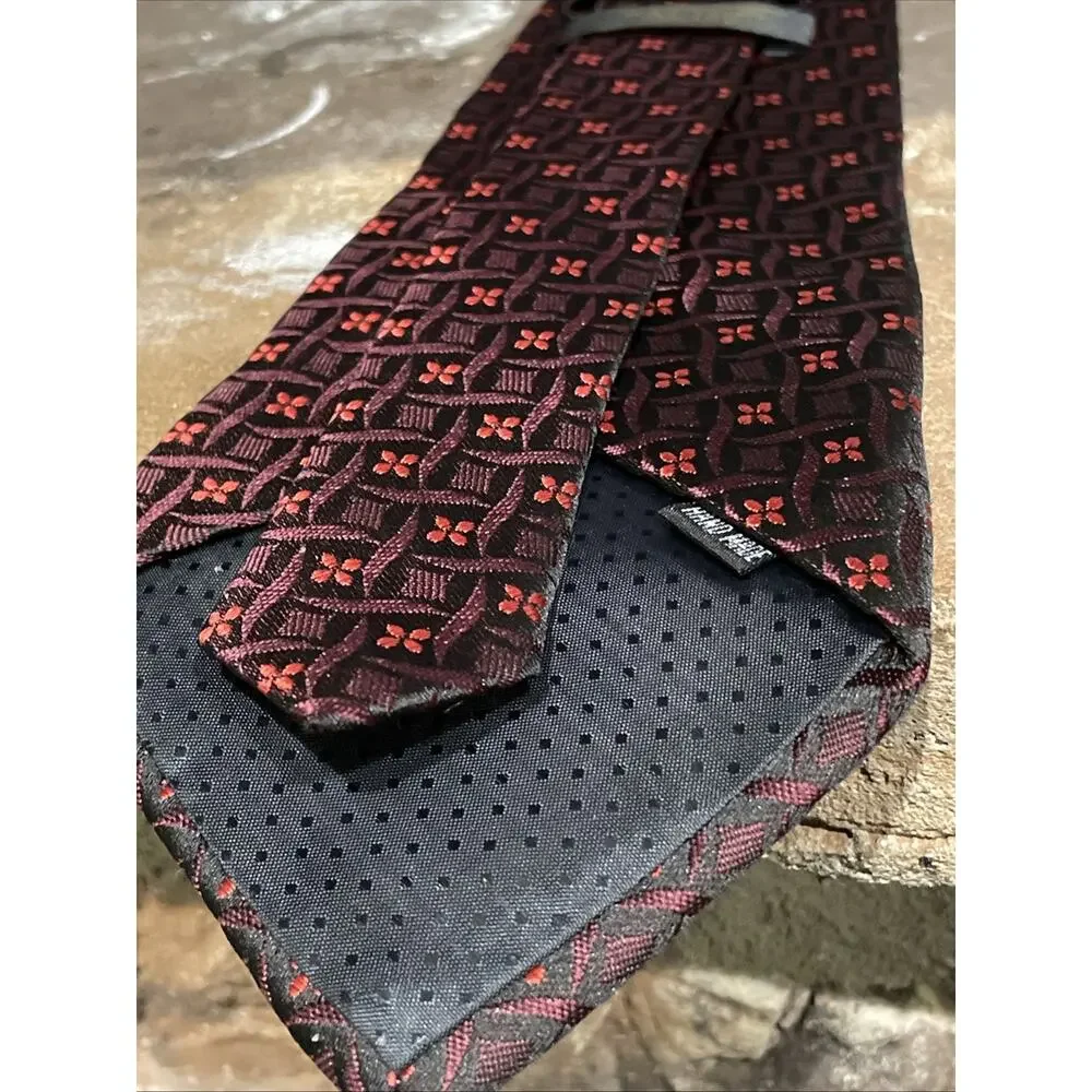 Kai Long 100% Silk Tie Maroon With Checkered Small Flower Pedals